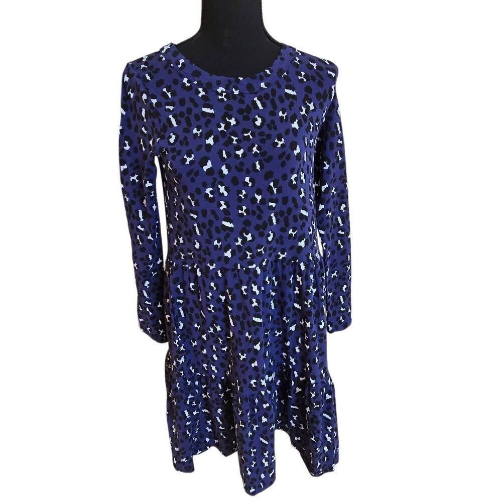 NWT Duffield Lane Womens Leopard Ashton Tiered Long Sleeve Dress Blue Size XS